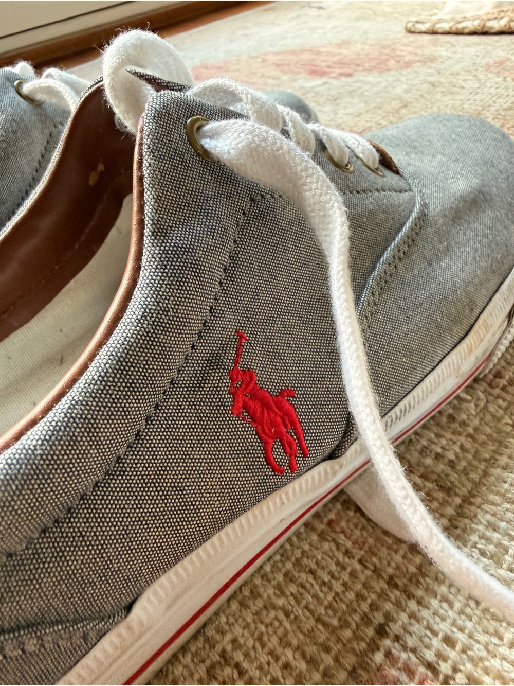 Vaughn Polo by Ralph Lauren Gray Canvas Low-Top Sneakers with Red Logo